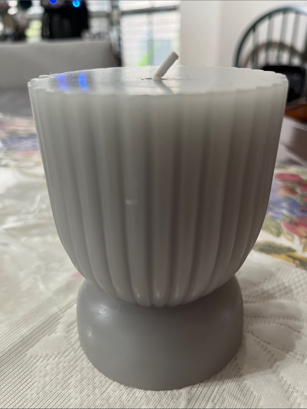 Blue-Grey Ribbed Candle - Unbranded